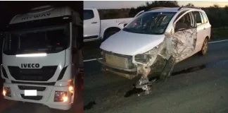 Siniestro vial ocurrido en Ruta Nacional Nro. 18, kilometro 153 entre un camión y un automóvil.