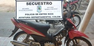 Colón: Dos adolescentes demorados por circular con una moto robada