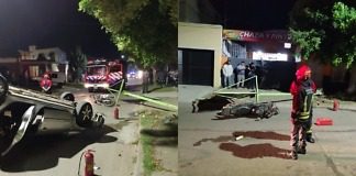 Se produjo un choque y vuelco en calle San Martín