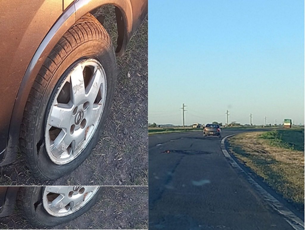 Por el mal estado de la ruta, un automóvil reventó una rueda y perdió el control y despisto