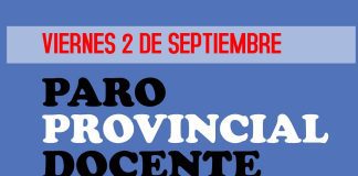 Viernes 2 de septiembre: paro provincial docente