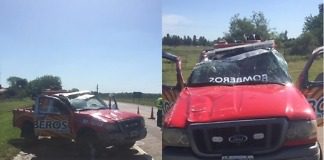 Un vehículo de Bomberos Voluntarios de Nogoyá volcó en RN12