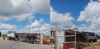 San José: Vuelco del acoplado de un camión