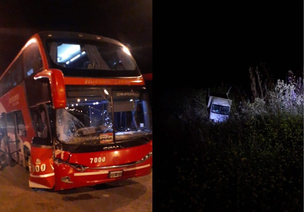 Un colectivo se le reventó una rueda e impacta con una camioneta en RN12, provocándole el despiste
