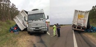 Vuelco del Semi acoplado de un camión en Autovía Gervasio Artigas