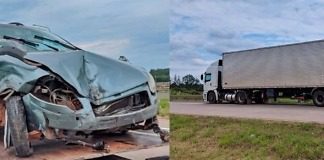 Un camión perdió el control y encerró a un automóvil