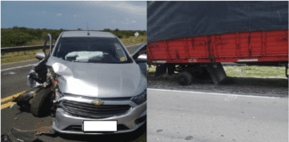 Un camión perdió dos ruedas e impacto de frente contra un auto