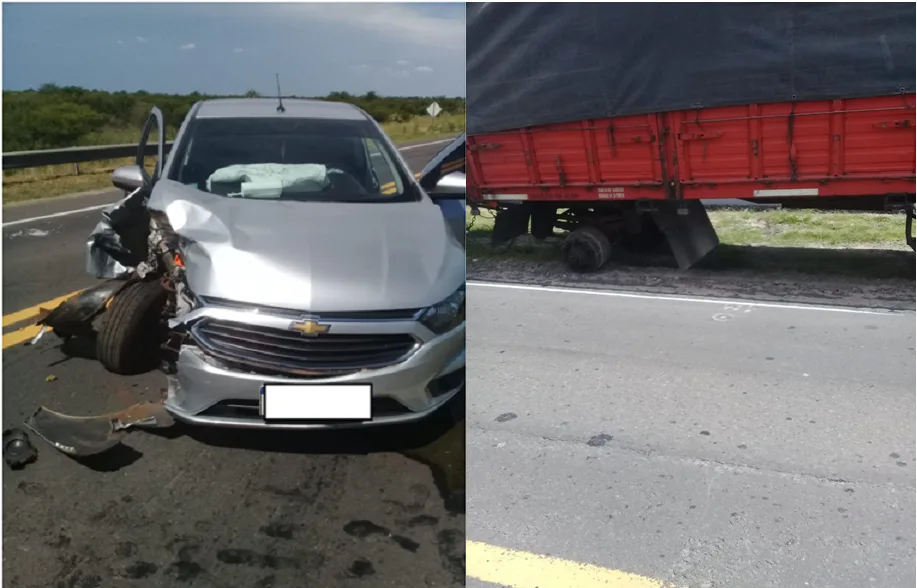Un camión perdió dos ruedas e impacto de frente contra un auto