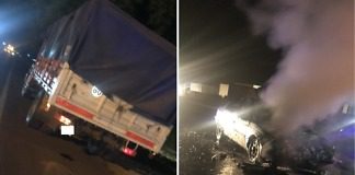 Chocó un camión, producto del impacto se incendió el vehículo ya que tenía GNC