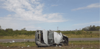 Por tratar de esquivar un perro una camioneta volcó