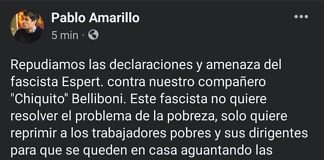 Polo Obrero: Repudiamos las amenazas de muerte de Espert contra Eduardo Belliboni