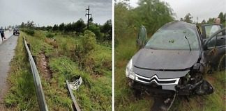 Un vehículo despistó por un charco de agua en la Autovía