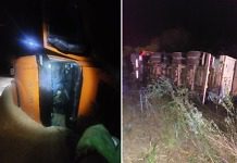 Maciá: Un camión perdió el control y volcó, iba cargado de maíz