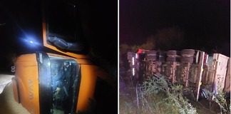 Maciá: Un camión perdió el control y volcó, iba cargado de maíz