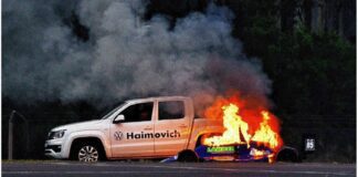 Concepción del Uruguay: Susto por el incendio de un auto de la Fórmula Entrerriana