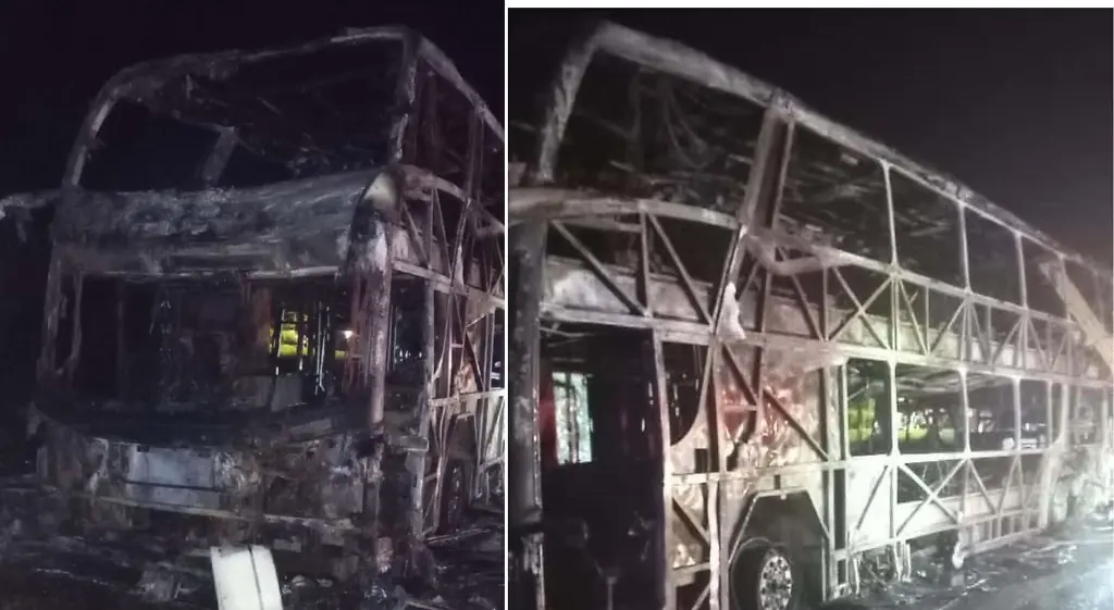 Se incendió un colectivo en la Ruta 136