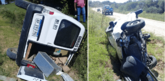 Un móvil del Municipio volcó en cercanías del Puente de Fierro