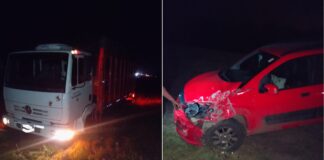 Se le reventó una rueda y chocó un auto de la mano contraria