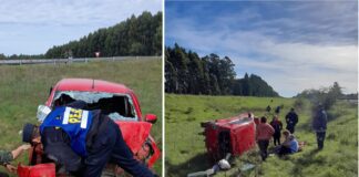 Tres personas fueron hospitalizadas en un despiste y vuelco en la Autovía Artigas