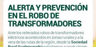 La sociedad rural Gualeguaychú pide colaboración para detener el robo de transformadores