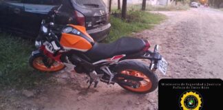 Hallaron en Colón una moto robada en Concepción del Uruguay