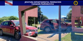 Un automóvil se subió a la bicisenda y se incrusto en una estructura