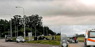 Choque entre un auto y una motocicleta en la colectora de la Autovía Artigas