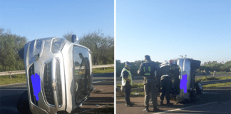 Una camioneta volcó en la Autovía con cuatro ocupantes
