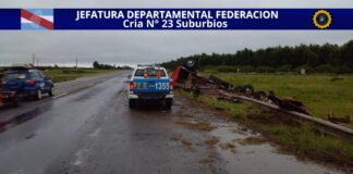 Por las inclemencias del tiempo y el mal estado de la ruta un camión volcó en la Autovía Artigas