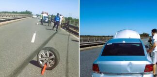 Un auto perdió la rueda y chocó contra el guardarraíl en Ruta 12