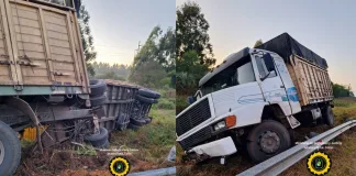 Despiste y vuelco de un camión en la Autovía Gervasio Artigas