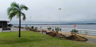 Isla del Puerto: Ante la crecida del río Uruguay, desarmaron las sombrillas en el sector playa