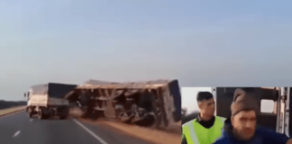 (Video) Impactante accidente en Ruta 9: Camionero ebrio vuelca su carga y portaba un arma en la cabina