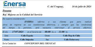 Habrá interrupción del Servicio Eléctrico en una zona de la ciudad