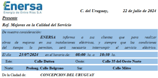 Corte programado del Servicio Eléctrico en una zona de la ciudad