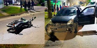 Colisión entre una Motocicleta y un Automóvil en Barrio Sta. Teresita