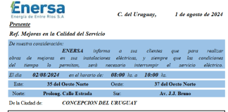 ENERSA Informa a sus Clientes sobre Interrupción Temporal del Servicio Eléctrico