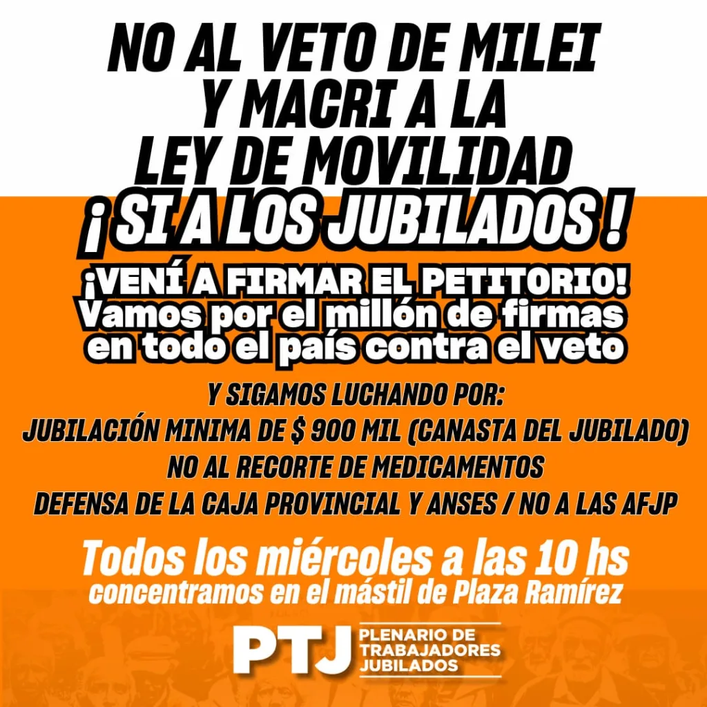 Nueva Manifestación de Jubilados en Plaza Ramírez este Miércoles contra el Veto Presidencial