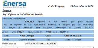 ENERSA: corte de servicio eléctrico para mañana