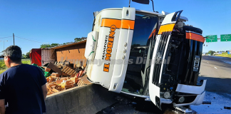 Siniestro Vial en la Autovía Artigas: Un camión cargado de naranjas volcó a metros al acceso a C.del Uruguay
