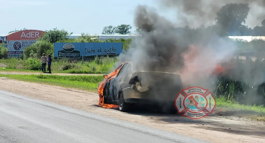 Incendio de un automóvil en Ruta 39: la conductora logró detenerse al detectar humo