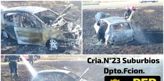 El fuego consume por completo un automóvil en Ruta Provincial 44