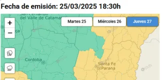 Alerta amarilla por tormentas fuertes con lluvias intensas y ocasional caída de granizo