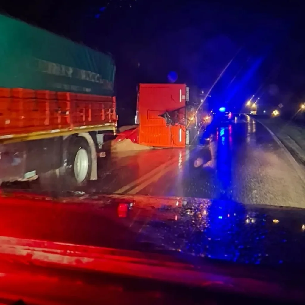 Un camión que circulaba por Ruta 12 perdió el control y volcó su carga
