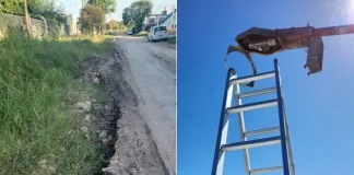 Cansados de esperar, vecinos de Villa Industrial reparan una luminaria pública