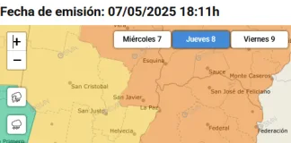 Persiste el alerta por tormentas fuertes en Entre Ríos para la madrugada del jueves