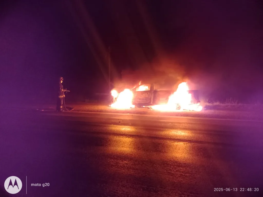 Incendio total de una camioneta en Autovía 12