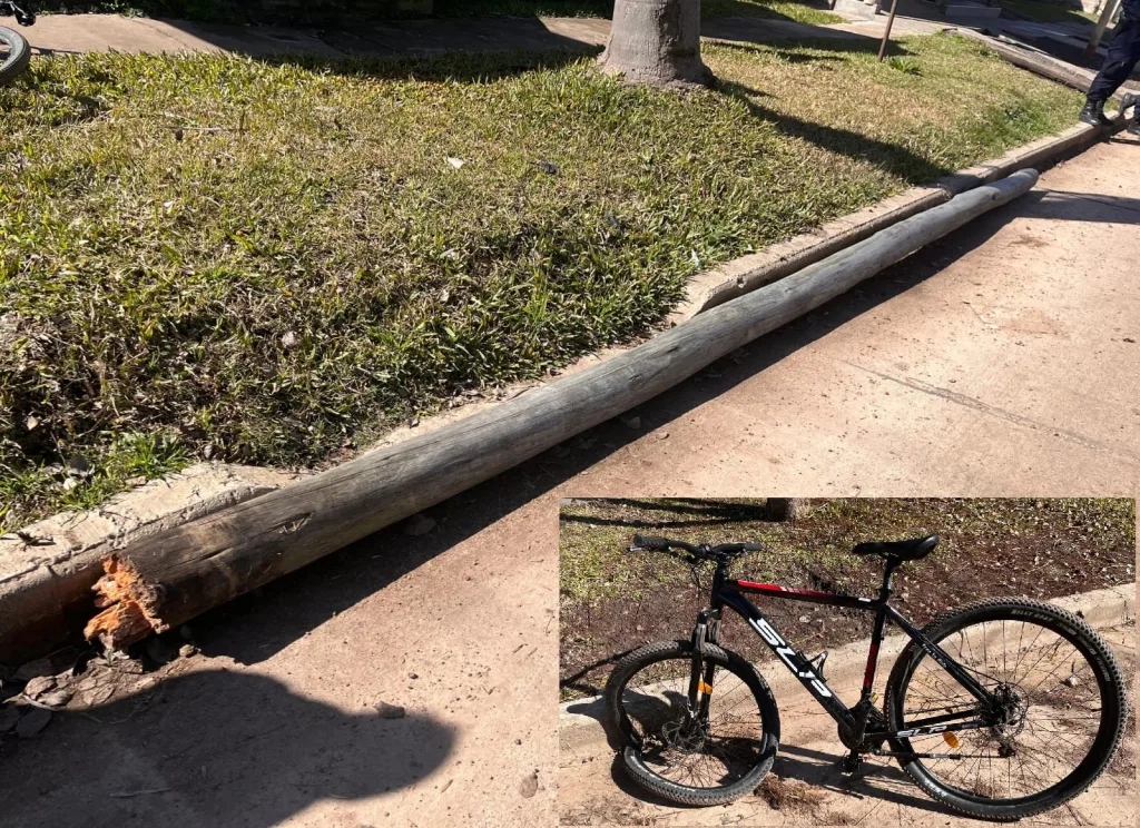 Se desplomó un poste de alumbrado y golpeó a una ciclista