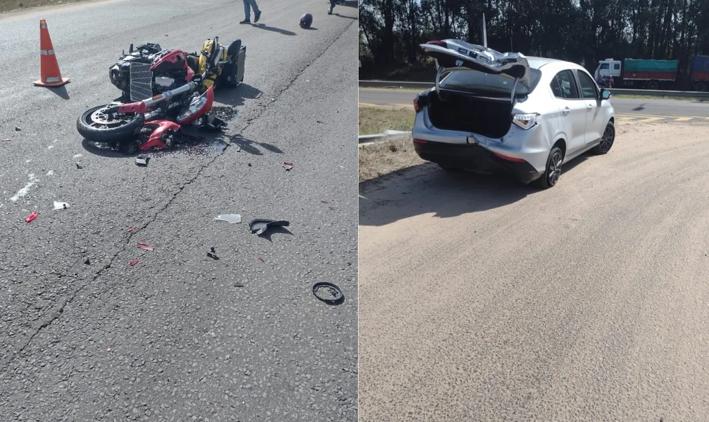 Choque entre un automóvil y una motocicleta en Ruta Nacional 14