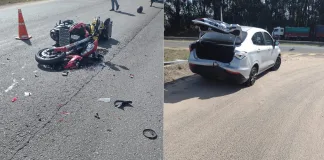 Choque entre un automóvil y una motocicleta en Ruta Nacional 14